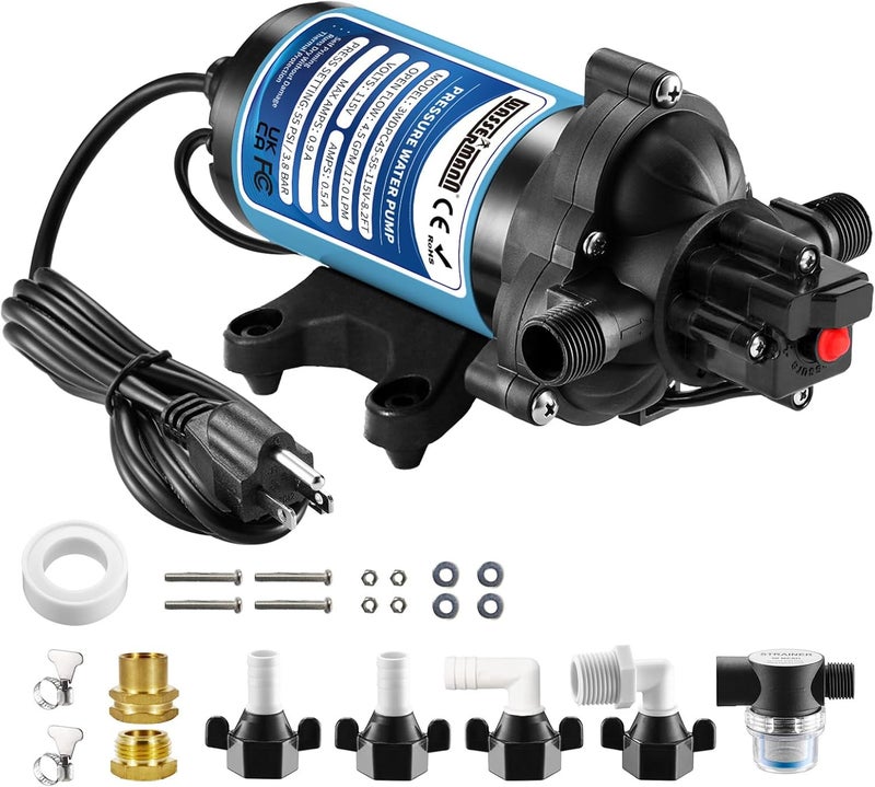 wassermann 115V AC Water Diaphragm Pump,4.5GPM 55PSI 1/2" NPSM with 8.2ft Power Cord & Plug,Self-Priming Fresh Water Pressure Booster Pump,Pressure Switch, for Garden Kitchen Bathroom RV Marine Camper - Image 1